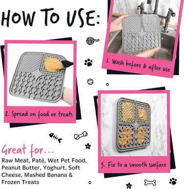 Килимок для лизання для собак та котів Bugalugs, 20 см, сірий, харчовий BPA-free