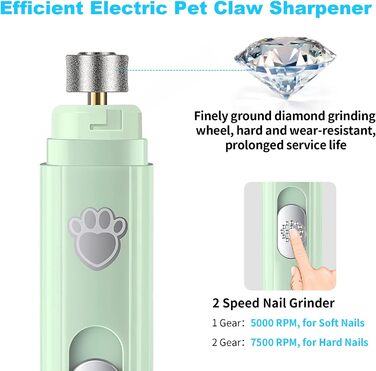 Шліфувальник кігтів для собак Czemo Profi Krallenschleifer, портативний, тихий, для собак та котів, 2 швидкості, догляд за кігтями, середні та малі породи