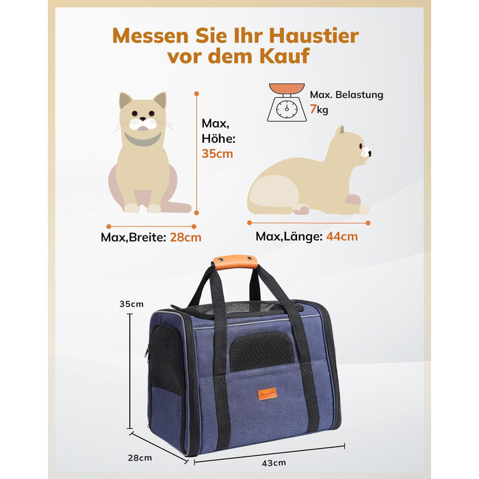 Транспортна переноска для котів та цуценят Morpilot до 7 кг, переноска для тварин з безпечними застібками, складна миска, підходить для візитів до ветеринара, авто та літака