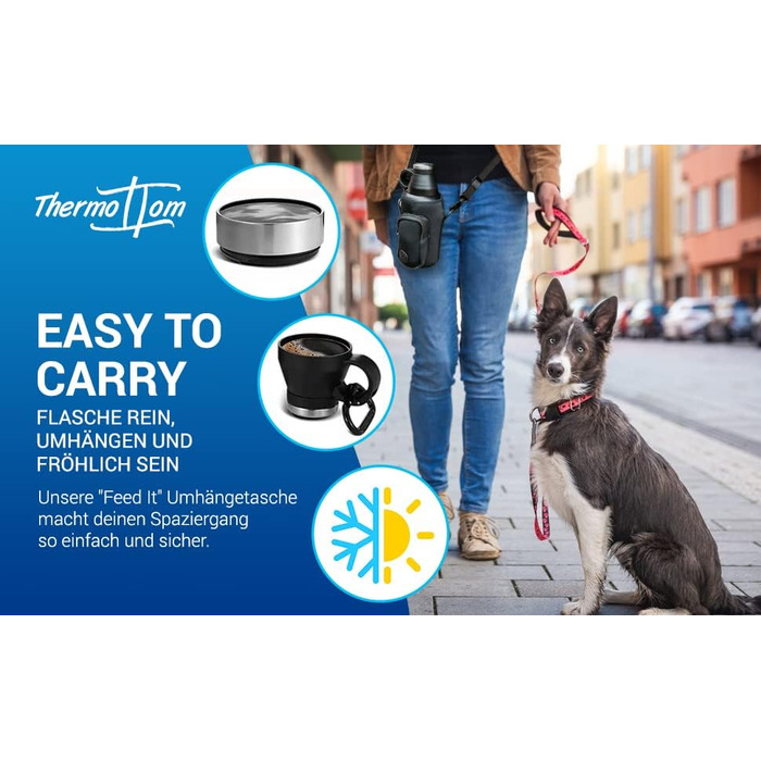 Турбунок для собак ThermoTom: пляшка для води, миска та сумка для прогулянок • 1 л, чорний