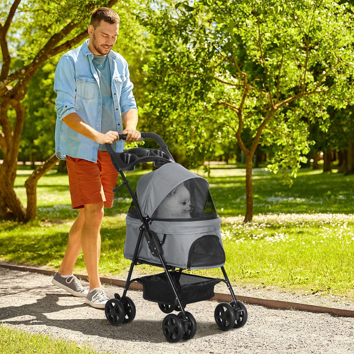 Коляска для собак PawHut Dog Buggy Folding Function Коляска для маленьких собак і кішок Oxford Grey 67x45x96 см, складна та легка