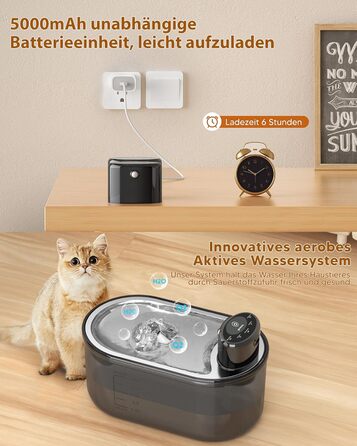 Автоматичний котячий фонтан TOMXCUTE 3,0 л з датчиком руху, акумулятор 5000 мА·год, бездротовий, нержавіюча сталь, з фільтром, чорний