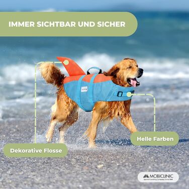 Spas-жилет Sharky для собак, XL: яскравий, плавучий, з ручкою для рятування, синьо-помаранчевий