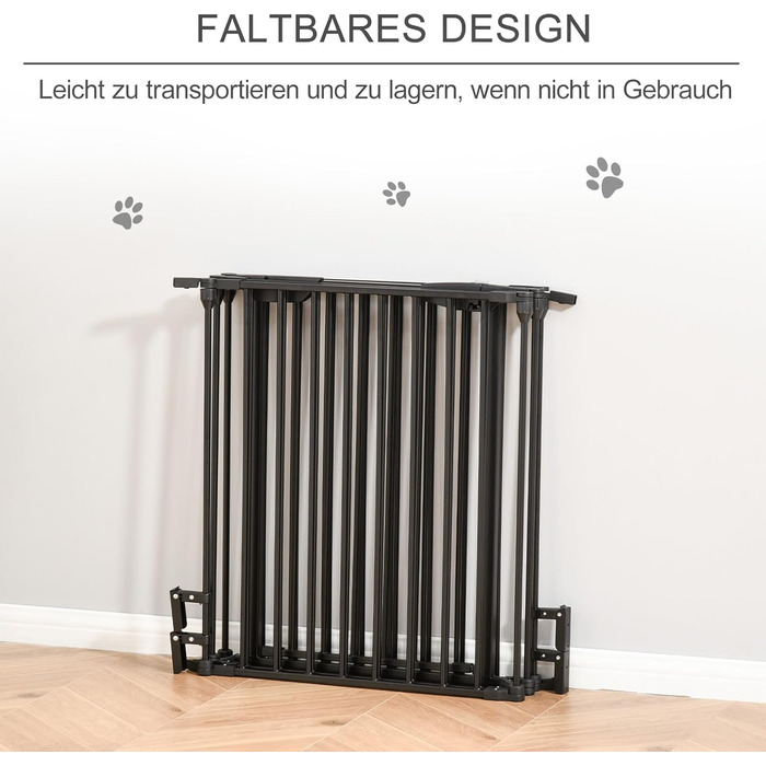 PawHut Забіг для цуценят 2 в 1, 5-секційний, розкладний, з дверцятами. Металевий забіг для собак, 300 x 74,5 см, чорний. DIY забіг для цуценят, захист від каміну та плити для малих та середніх собак