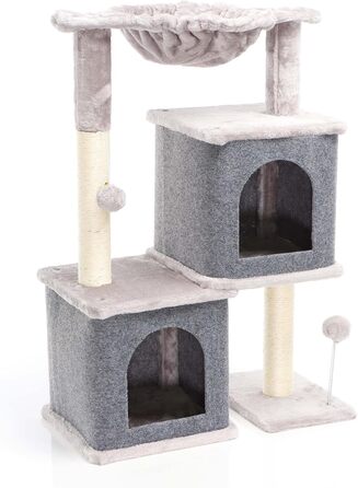 Котячий будиночок-крізьомачка Fudajo сірого кольору, 71,5 см, з платформою для відпочинку, лежаком, дряпалкою та будиночком для котів. Кліматичний комплекс для котів