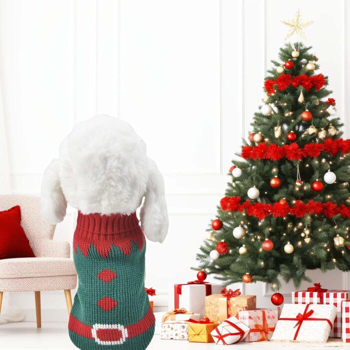 Пуловер для собак MuYaoPet на Новий Рік, костюм Санти для маленьких та середніх собак, теплий в'язаний пуловер з капюшоном, одяг для такс, йоркширських тер'єрів, коргі (зелений, розмір XL)