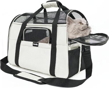 Транспортна сумка для котів та собак, дихаюча та складна, з регульованим плечовим ременем, знімний плюшевий матрац (Бежева, M)