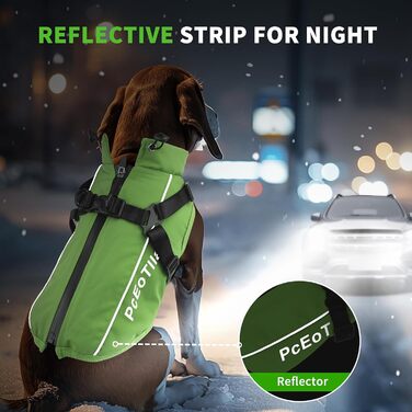 Водонепроникний теплий зимовий одяг для собак - куртка-комбінезон для маленьких собак, з отвором для повідка, відбиваючий, зелений