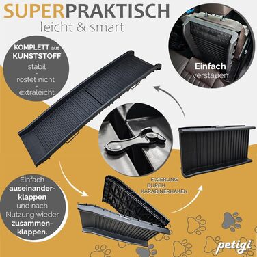 Рампа для собак у автомобіль, алюміній, Petigi, для SUV, неслизька, вантажопідйомність 70/90/150 кг, моделі 01/05 (155/154 см)