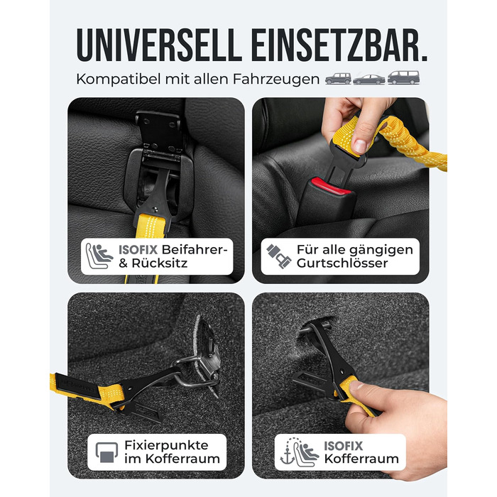 Автогурт для собак 'Argo' – регульований, з амортизацією та ISOFIX, для всіх порід (S, жовтий, 35-45 см)