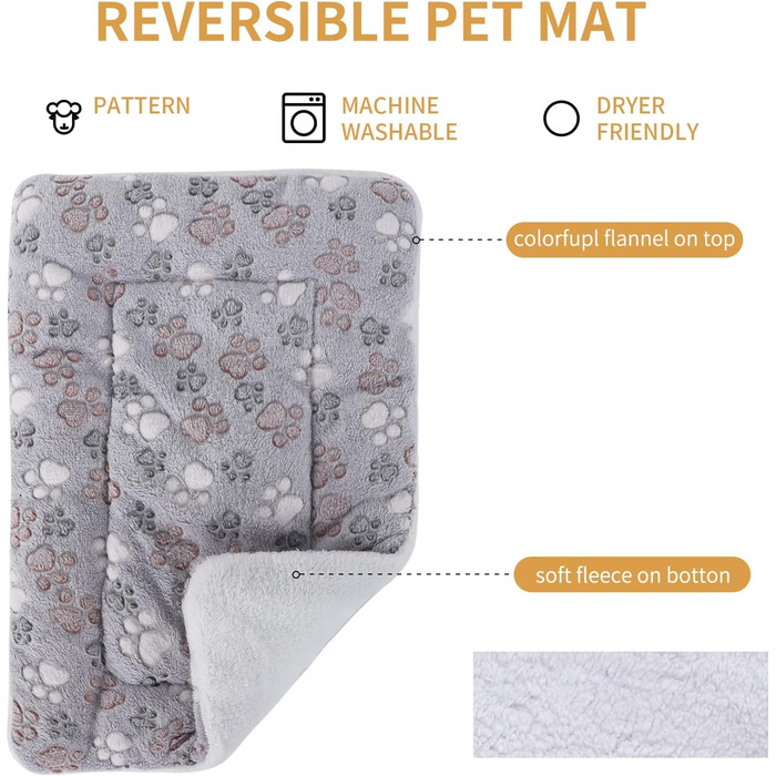 М'яка тепла підстилка для собак та котів з флісу, 69x52 см / 89x68 см, сіра лапка