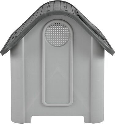 Будка для собак [en.casa] з даховим люком, 87x72x75,5 см, сіро-чорна, з ПВХ, укриття, пластиковий будиночок для собак