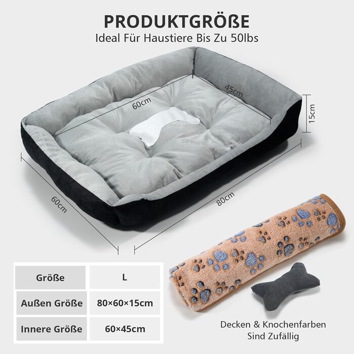 Лежанка для собак середнього розміру з високими бортиками та знімним чохлом, 80x60x15 см (Сірий)