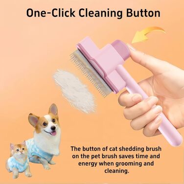 Щітка для котів та собак, видалення шерсті, з кнопкою для очищення, для довгої та короткої шерсті, сіра, інструменти для догляду за тваринами (Рожева #1)
