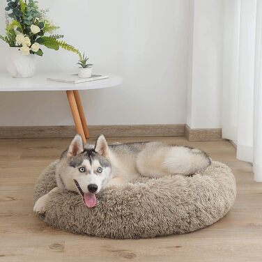 Ортопедичне ліжко для собак XL: кругла, миюча модель для великих і середніх порід. М'яке, кушетка для собак з ефектом пам'яті, антистрес, колір - світло-коричневий, діаметр - 70 см