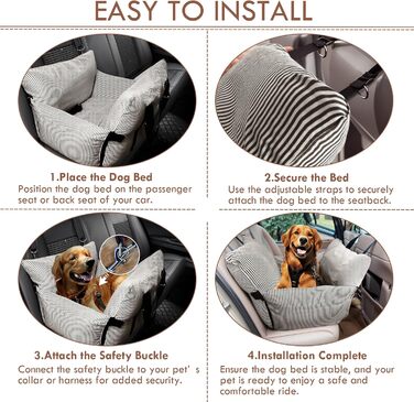 Автокрісло для собак - автокрісло-бустер для маленьких та середніх собак до 18 кг з ременем безпеки та кишенями для зберігання, антиковзаюча підставка (смугастий морський колір) (коричневий, 76.2 x 52 см)