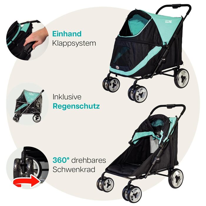 Візок для собак Innopet Mamut блакитно-чорний – до 50 кг, з дощовим захистом, складається одним рухом – поворотні колеса, візок для великих та середніх собак