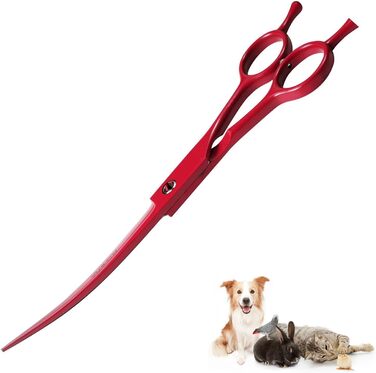 Професійна вигнута ножиця для собак 7,5' - ножиці для грумінгу собак, вигнуті ножиці для шерсті, ергономічна ручка (червоний)