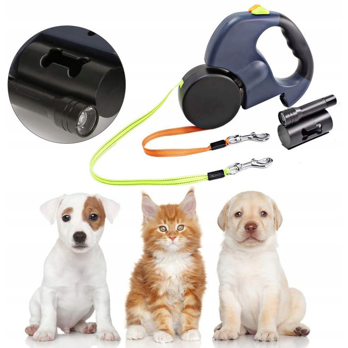 Регульований подвійний рулетка-повідець для собак 3M з LED-підсвіткою