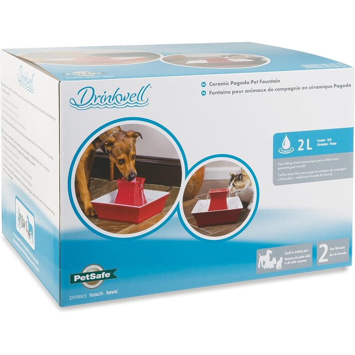 Керамічний фонтан для води PetSafe Drinkwell для котів і собак, подвійний потік, 2 літри, червоний