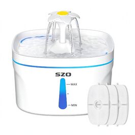 Автоматична питильна фонтан-поїлка для котів SZO 2,5 л, безшумна, з LED-підсвіткою та вугільним фільтром, біла