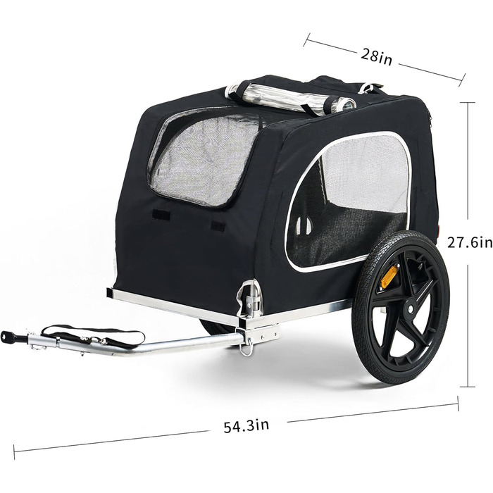 Фаркоп-причіп для собак Soges до 40 кг, складаний, з оксфордської тканини 600D, з вентильованою сіткою, 2 входи, з внутрішнім поводком, з світловідбивачами, чорний