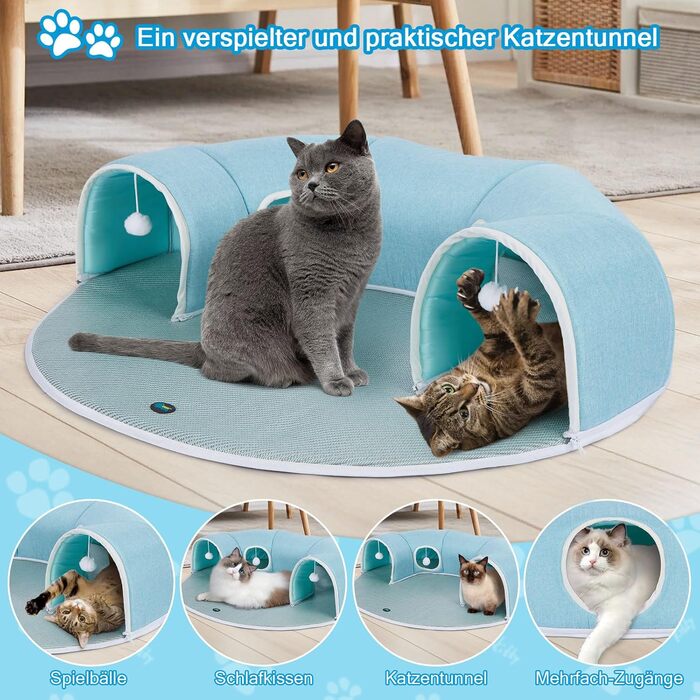 Туннель для котів Ownpets з ліжком, килимком-охолоджувачем та іграшкою, діаметр 25 см