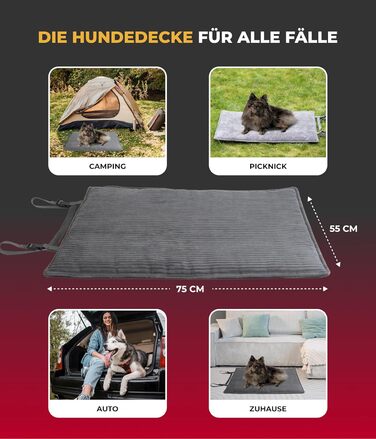 Німецька туристична ковдра для собак Outdoor, міцна та водонепроникна, 55x75 см, Cord Anthrazit