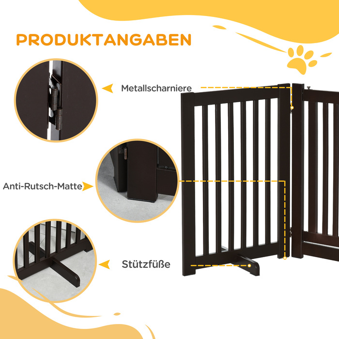 PawHut Door Gate Barrier Окремо стоячий для собак, регульований і складний, дерево темно-коричневий, безпечний захист для вашого будинку