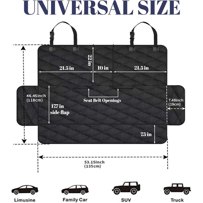 Накладка на сидіння авто для собак, 135x120 см, водонепроникна, з кріпленням, універсальна