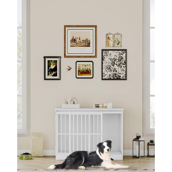 Клітка для собак Hzuaneri, 110 см, з 2 дверцятами, сучасний дизайн, для собак маленьких, середніх та великих (до 100 кг), білий колір, DFC84413W