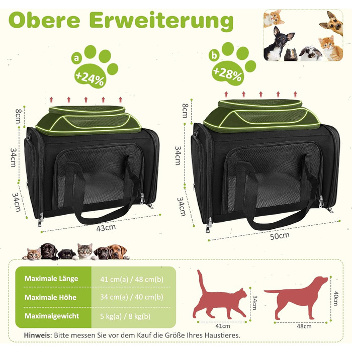 Транспортна сумка для кота/собаки TOFFCAEA, переноска для тварин, складана, чорна, 43 x 28 x 28 см