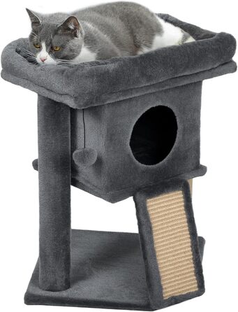 Дерев'яний кігтеточка PawHut для котів до 5 кг з гамаком, ігровим м'ячиком та гамаком, сірого кольору