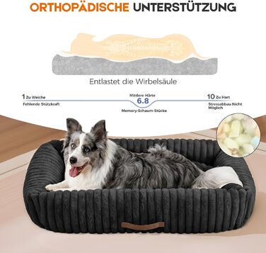 Ортопедичний лежак для собак великих порід, лежанка для собак з підголовником, знімний та миючий килимок, лежанка-софа для собак з ручками (Чорний, 92*69*20 см)