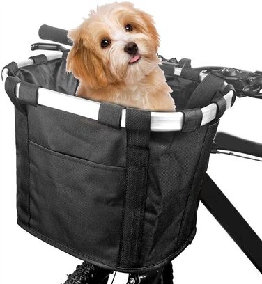 Знімний велосипедний кошик для тварин - складана передня сумка-мішок - переносний тролей для котів та собак, чорний