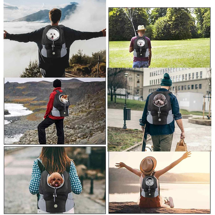 Сумка-переноска для собак та котів, чорна, L, для маленьких/середніх тварин, регульована передня частина, дихаюча, підходить для перельотів