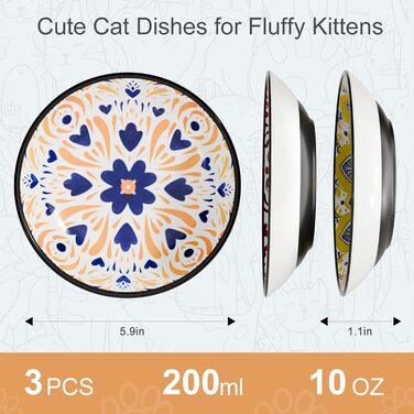 Керамічні годівниці для котів, миски для кошенят, анти-колючий дизайн, неслизька підставка, плоскі миски для котів, кошенят, маленьких собак, кроликів, набір 3 шт. Боген