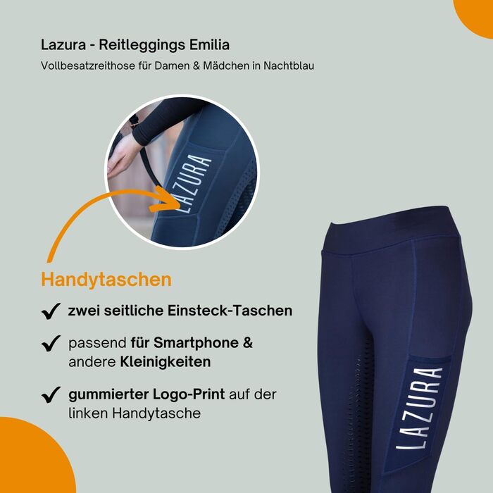 Лазура - Ріддінг (спортивні) штани для жінок та дівчаток Emilia | Повний силіконовий наповнювач | Ріддінг з 2 кишенями для телефону | 5 кольорів | Розміри 116-176 та 34-46 (116, Нічний блакитний)