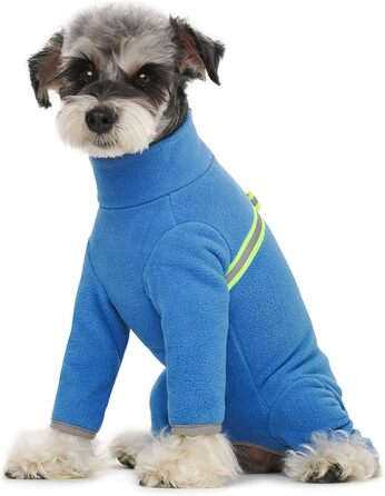 Тепла флісова куртка для собак, зимовий одяг для цуценят, тепла куртка з капюшоном, теплий комбінезон для собак, з кільцем D, для холодної погоди, для собак маленьких та середніх порід, розмір XXL (блакитний) 2XL - довжина спини 40 см, блакитний