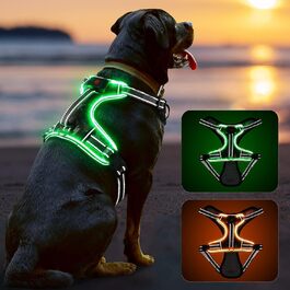 Світловий нашийник для собак XL, LED, світловідбиваючий, не тягне, м'яка ручка, дихаючий, легкий, зелений