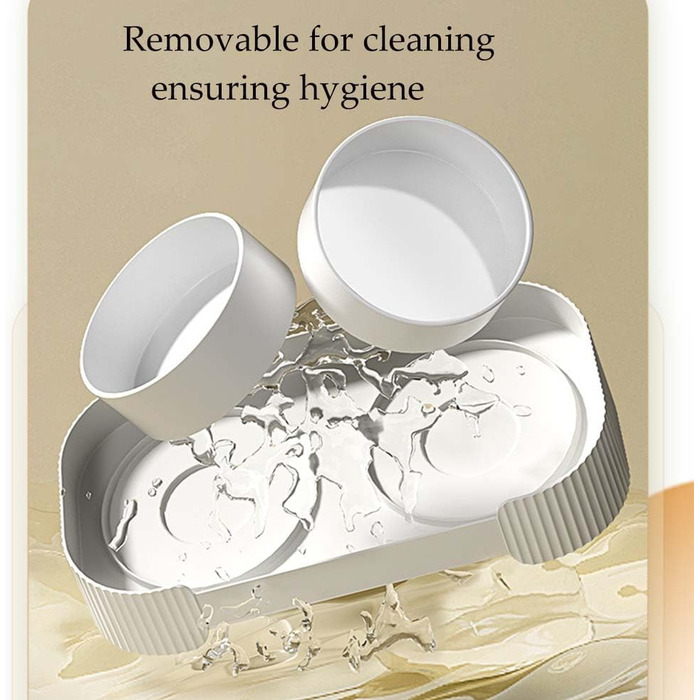 Дві миски для котів білого кольору, запобігають болю в шиї, миска для домашніх тварин, знімна, проти блювоти, керамічна миска, запобігає перекиданню, миска для корму котів з іграшковим м'ячиком, для кошенят, цуценят, собак, зелена, 33*17*6 см