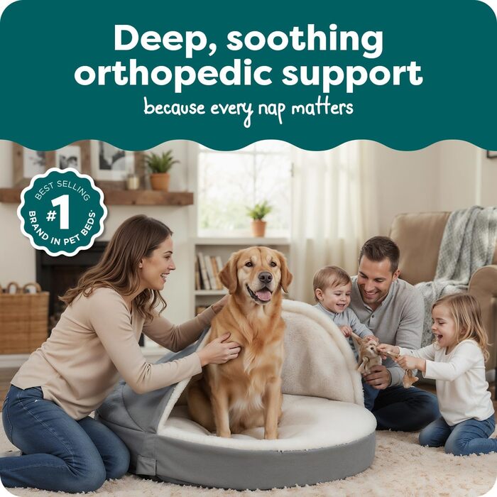 Ортопедичне ліжко для собак Furhaven великих порід, кругле, знімний та пральний чохол, до 36,3 кг, Sherpa & Wildleder Snuggery, сірий, 111,8 см, 112 x 112 x 8 см, з ортопедичної піни