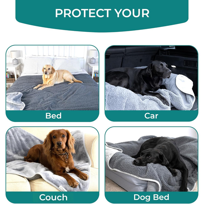 Водонепроникний коврик для собак великих порід - м'який фліс, зручний для дивана, авто, ліжка та захисту меблів, двосторонній, 100 x 120 см, сірий/сірий, фланель/шерпа