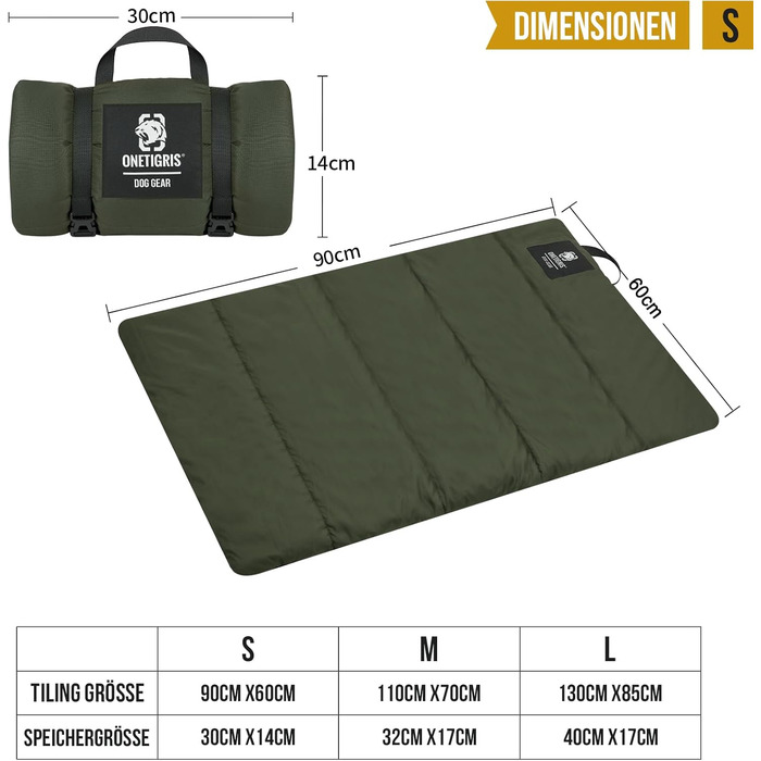 OneTigris килимок для собак 130 x 85 см, водонепроникний, зручний, для подорожей, кемпінгу, відпочинку на природі - Оливковий