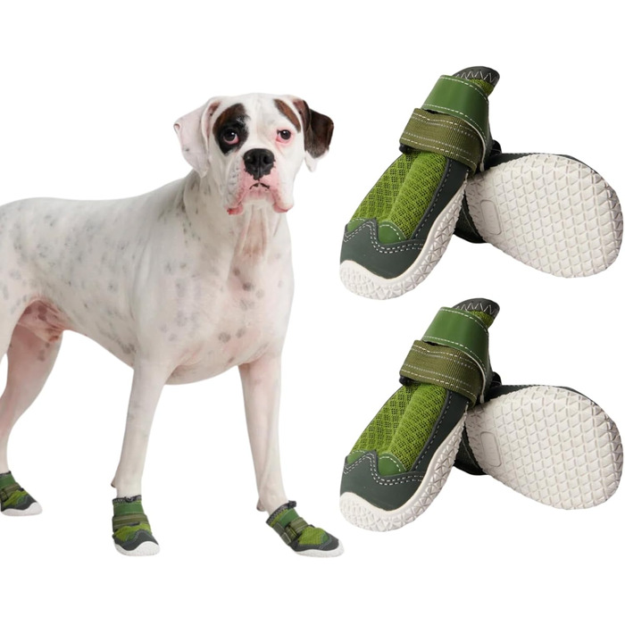 Зручні собачі чоботи Spark Paws – неслизькі, дихаючі, захист лап для літа та походів, міцні, набір 4 шт. – Зелені, розмір 5.0 см | 10-15 кг