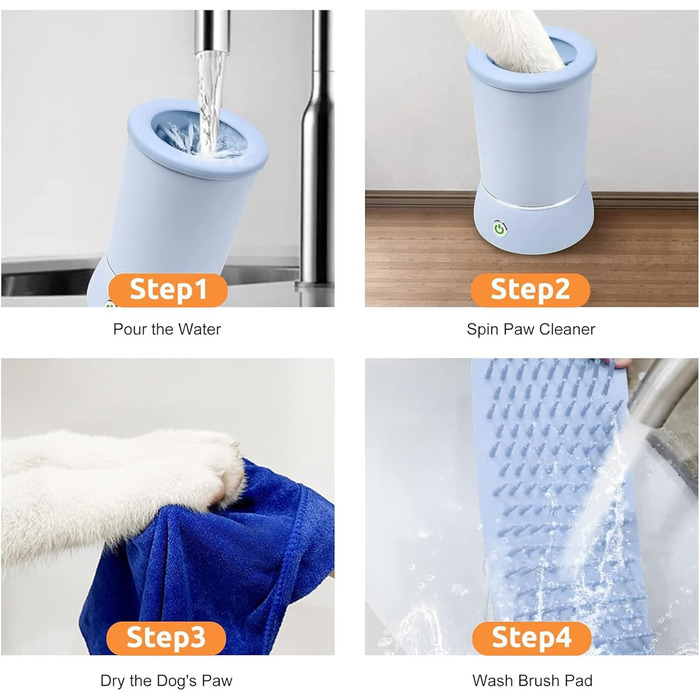 Електричний очищувач лап для домашніх тварин: автоматичний мийний набір з акумулятором, м'яка силіконова щітка для собак та котів. Білий