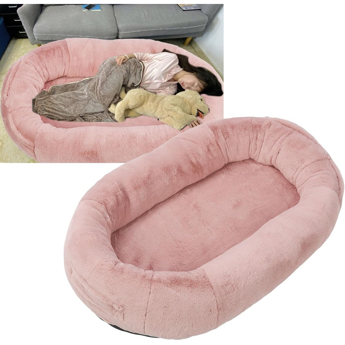 Велике собаче ліжко розміром з людину з знімним, машинно-праним подушкою та сумкою для зберігання (100x70x30 см)