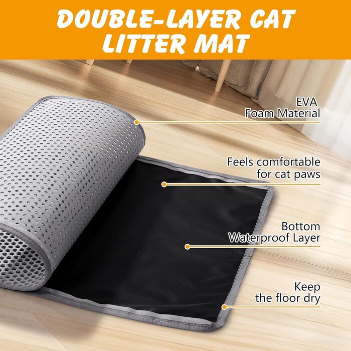 Килимок для котячого туалету Ondware, 117.8 x 66 см, двошаровий, водонепроникний (сірий)