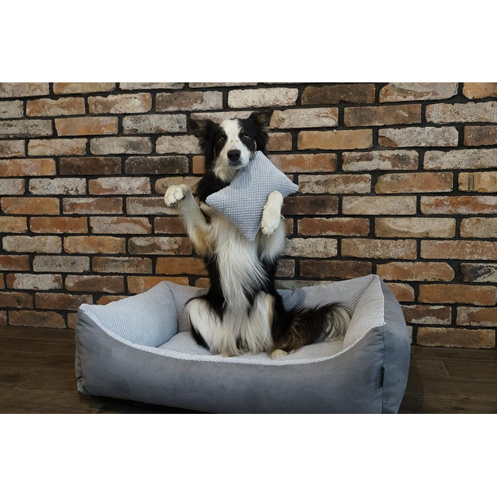 М'яке ліжко для собак Teo 120x100 см, сіре - знімний чохол, кошик для собак середніх порід