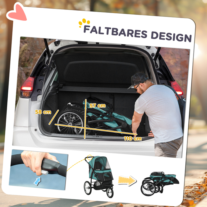 Коляска для собак PawHut Dog Buggy складна для собак і кішок до 20 кг Баггі для кішок з всюдихідними гумовими колесами Подушки Сітчасті вікна Двері Котяча коляска з кошиком для зберігання Баггі Темно-зелений | Аосом